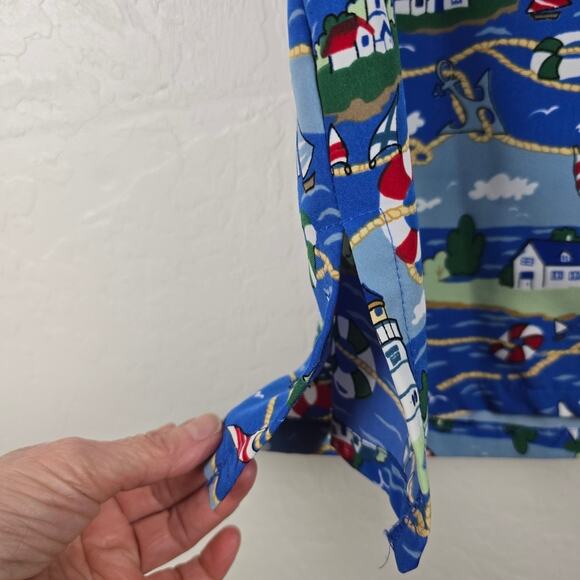 Bon Worth Vtg Nautical Blue Lighthouse Shirt Beachy Coastal Grandmother Aloha MP - Picture 9 of 12